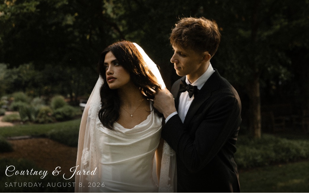 Courtney and Jared's wedding gallery cover, showing the couple together outdoors